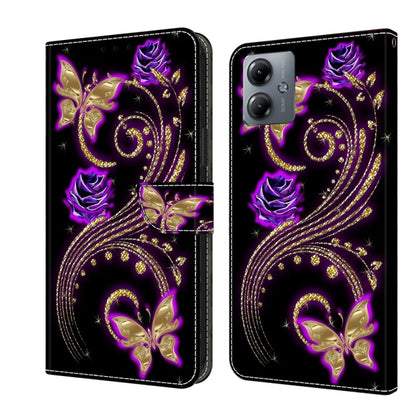 For Motorola Moto G14 Crystal 3D Shockproof Protective Leather Phone Case(Purple Flower Butterfly) by buy2fix