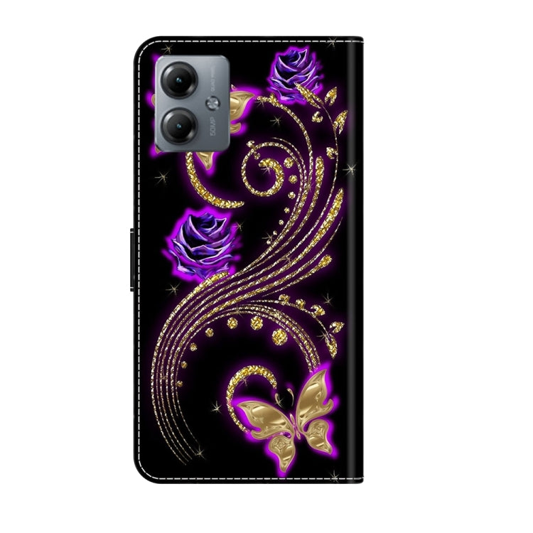For Motorola Moto G14 Crystal 3D Shockproof Protective Leather Phone Case(Purple Flower Butterfly) by buy2fix