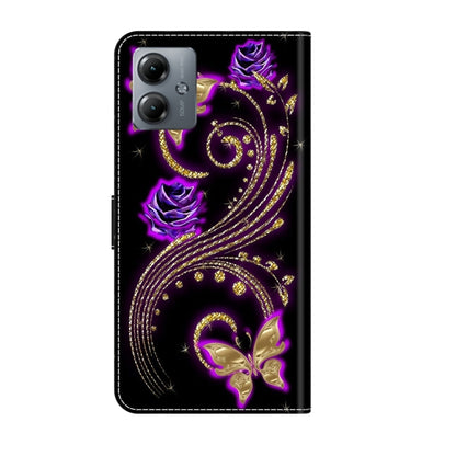 For Motorola Moto G14 Crystal 3D Shockproof Protective Leather Phone Case(Purple Flower Butterfly) by buy2fix