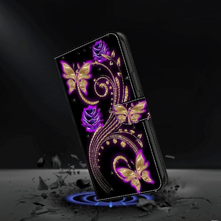 For Motorola Moto G14 Crystal 3D Shockproof Protective Leather Phone Case(Purple Flower Butterfly) by buy2fix