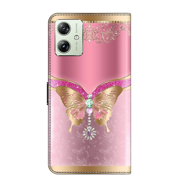 For Motorola Moto G54 Crystal 3D Shockproof Protective Leather Phone Case(Pink Bottom Butterfly) by buy2fix