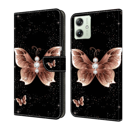 For Motorola Moto G54 Crystal 3D Shockproof Protective Leather Phone Case(Pink Diamond Butterfly) by buy2fix
