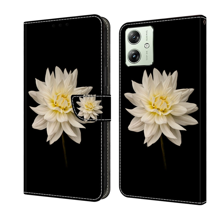 For Motorola Moto G54 Crystal 3D Shockproof Protective Leather Phone Case(White Flower) by buy2fix
