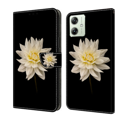 For Motorola Moto G54 Crystal 3D Shockproof Protective Leather Phone Case(White Flower) by buy2fix