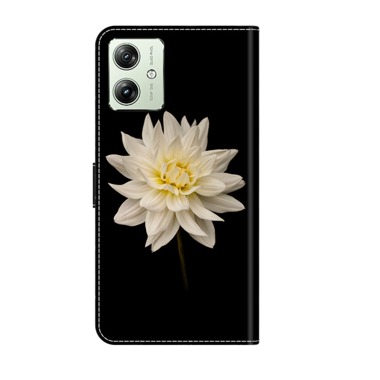 For Motorola Moto G54 Crystal 3D Shockproof Protective Leather Phone Case(White Flower) by buy2fix