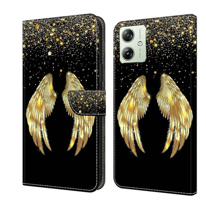For Motorola Moto G54 Crystal 3D Shockproof Protective Leather Phone Case(Golden Wings) by buy2fix