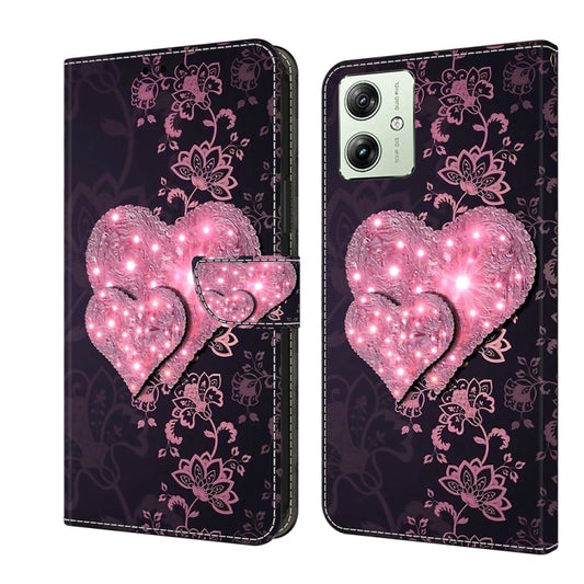 For Motorola Moto G54 Crystal 3D Shockproof Protective Leather Phone Case(Lace Love) by buy2fix