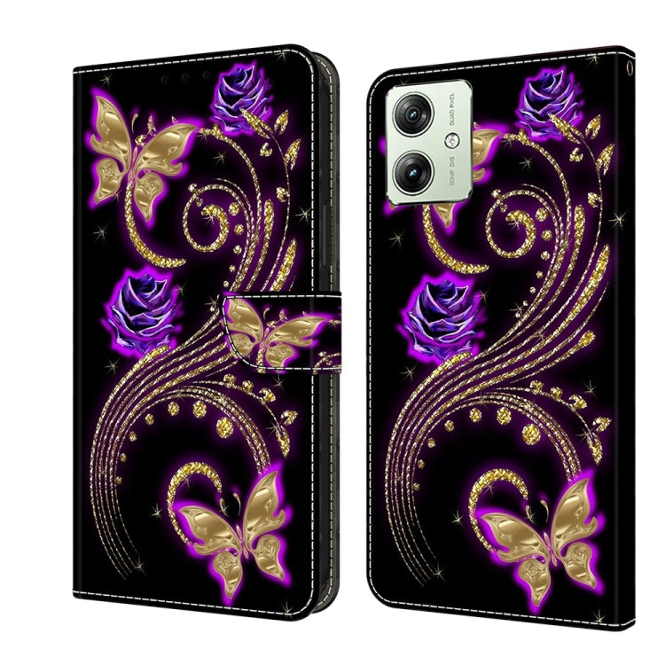 For Motorola Moto G54 Crystal 3D Shockproof Protective Leather Phone Case(Purple Flower Butterfly) by buy2fix