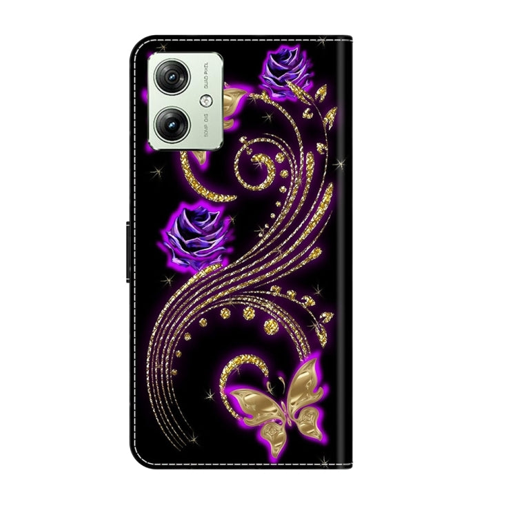 For Motorola Moto G54 Crystal 3D Shockproof Protective Leather Phone Case(Purple Flower Butterfly) by buy2fix