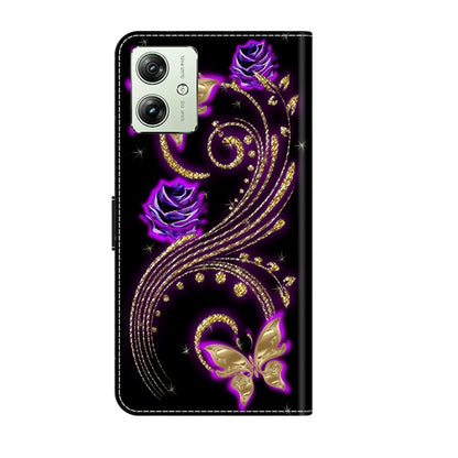 For Motorola Moto G54 Crystal 3D Shockproof Protective Leather Phone Case(Purple Flower Butterfly) by buy2fix