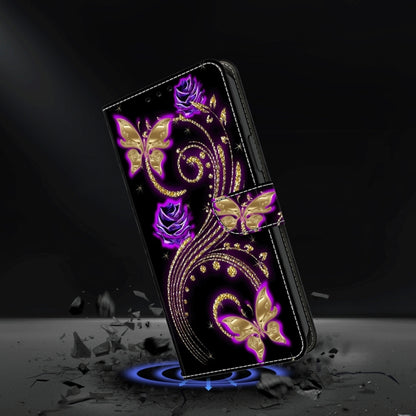 For Motorola Moto G54 Crystal 3D Shockproof Protective Leather Phone Case(Purple Flower Butterfly) by buy2fix