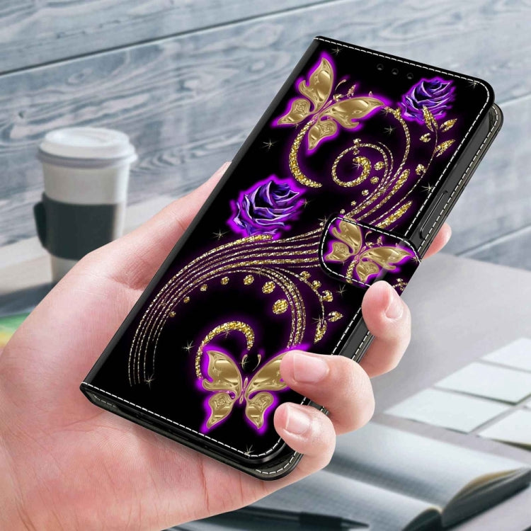 For Motorola Moto G54 Crystal 3D Shockproof Protective Leather Phone Case(Purple Flower Butterfly) by buy2fix