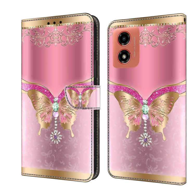 For Motorola Moto G Play 2024 Crystal 3D Shockproof Protective Leather Phone Case(Pink Bottom Butterfly) by buy2fix