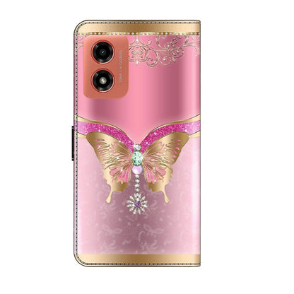 For Motorola Moto G Play 2024 Crystal 3D Shockproof Protective Leather Phone Case(Pink Bottom Butterfly) by buy2fix