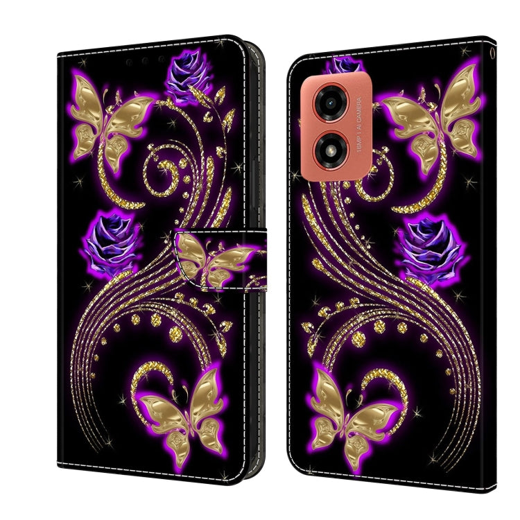 For Motorola Moto G Play 2024 Crystal 3D Shockproof Protective Leather Phone Case(Purple Flower Butterfly) by buy2fix