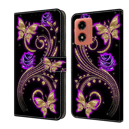 For Motorola Moto G Play 2024 Crystal 3D Shockproof Protective Leather Phone Case(Purple Flower Butterfly) by buy2fix