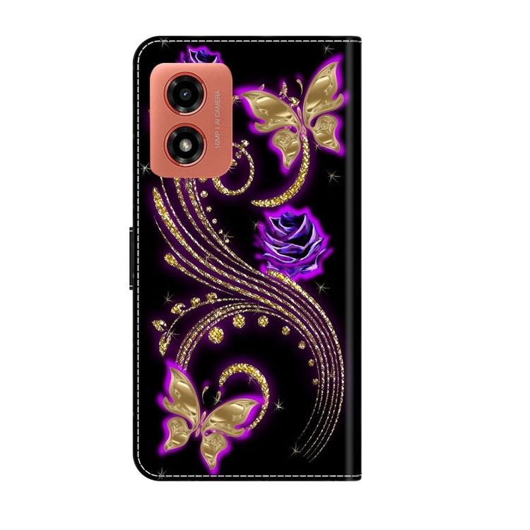 For Motorola Moto G Play 2024 Crystal 3D Shockproof Protective Leather Phone Case(Purple Flower Butterfly) by buy2fix