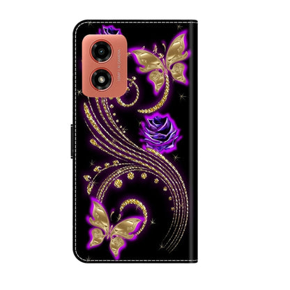 For Motorola Moto G Play 2024 Crystal 3D Shockproof Protective Leather Phone Case(Purple Flower Butterfly) by buy2fix
