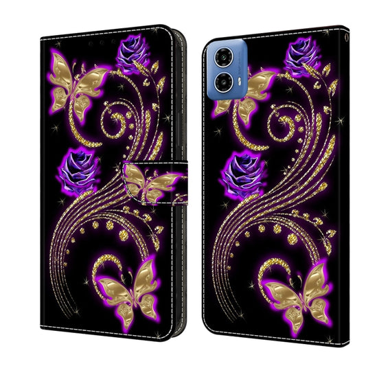 For Motorola Moto G24 Crystal 3D Shockproof Protective Leather Phone Case(Purple Flower Butterfly) by buy2fix