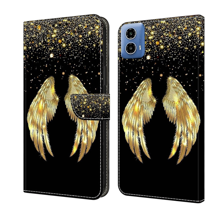 For Motorola Moto G34 Crystal 3D Shockproof Protective Leather Phone Case(Golden Wings) by buy2fix