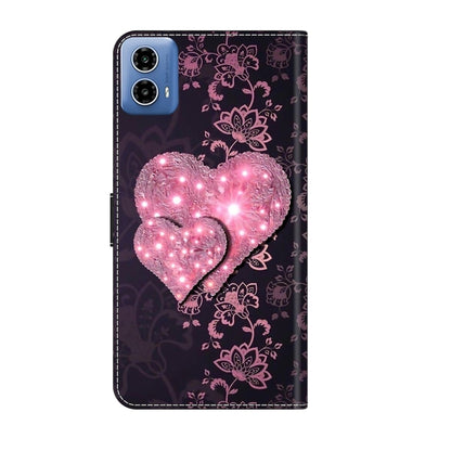 For Motorola Moto G34 Crystal 3D Shockproof Protective Leather Phone Case(Lace Love) by buy2fix