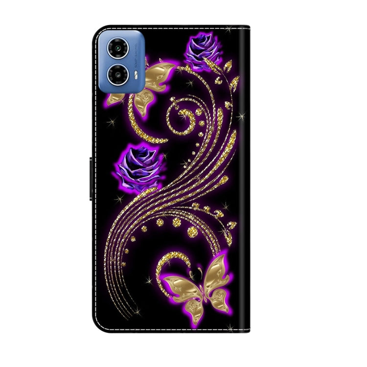 For Motorola Moto G34 Crystal 3D Shockproof Protective Leather Phone Case(Purple Flower Butterfly) by buy2fix