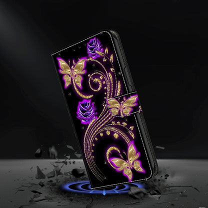 For Motorola Moto G34 Crystal 3D Shockproof Protective Leather Phone Case(Purple Flower Butterfly) by buy2fix
