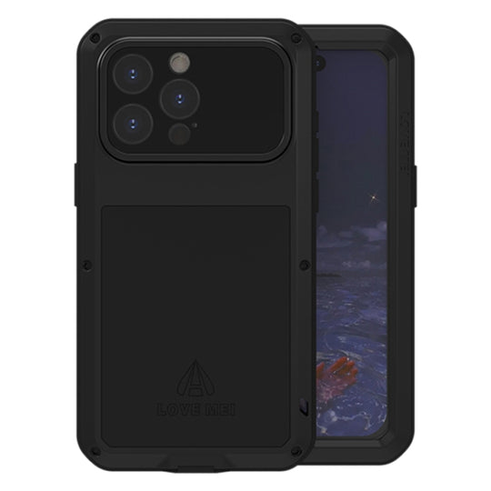 For iPhone 15 Pro Max LOVE MEI Metal Shockproof Life Waterproof Dustproof Phone Case(Black)