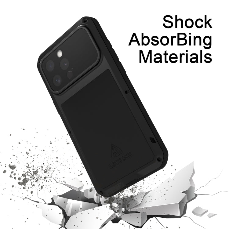 For iPhone 16 Pro LOVE MEI Metal Shockproof Life Waterproof Dustproof Phone Case(Black) by LOVE MEI
