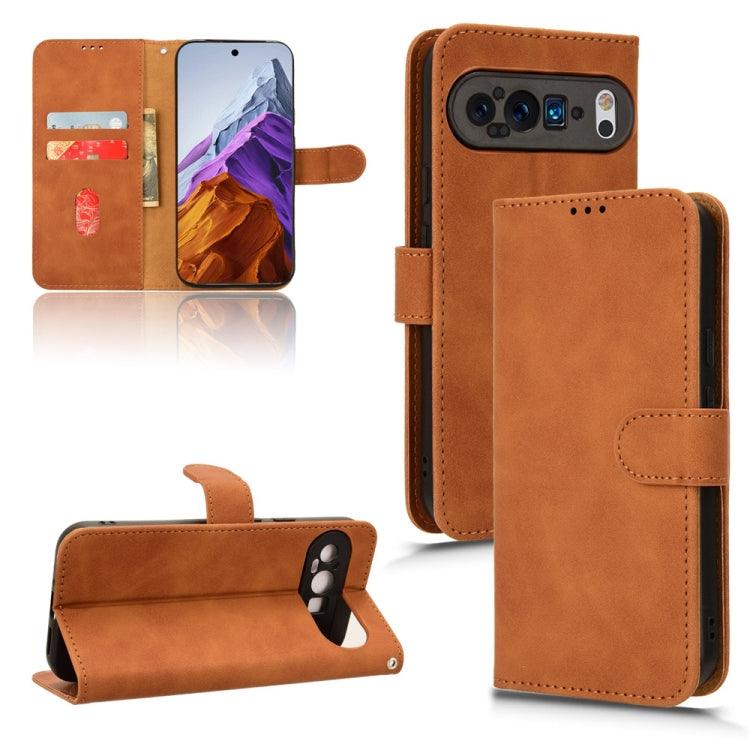 For Google Pixel 9 Pro Skin Feel Magnetic Flip Leather Phone Case(Brown) by buy2fix