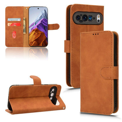 For Google Pixel 9 Pro Skin Feel Magnetic Flip Leather Phone Case(Brown) by buy2fix