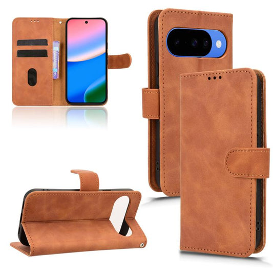 For Google Pixel 10 Pro XL 5G Skin Feel Magnetic Flip Leather Phone Case(Brown) - Google Cases by buy2fix | Online Shopping UK | buy2fix