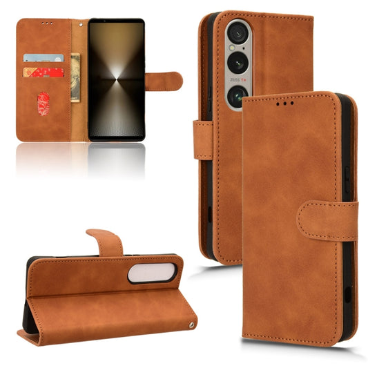 For Sony Xperia 1 VI 2024 Skin Feel Magnetic Flip Leather Phone Case(Brown) by buy2fix