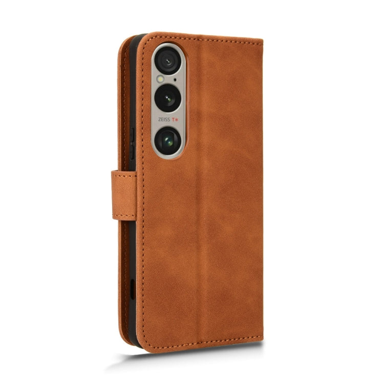 For Sony Xperia 1 VI 2024 Skin Feel Magnetic Flip Leather Phone Case(Brown) by buy2fix