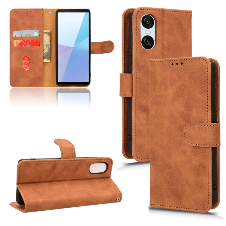 For Sony Xperia 10 VI 2024 Skin Feel Magnetic Flip Leather Phone Case(Brown) by buy2fix