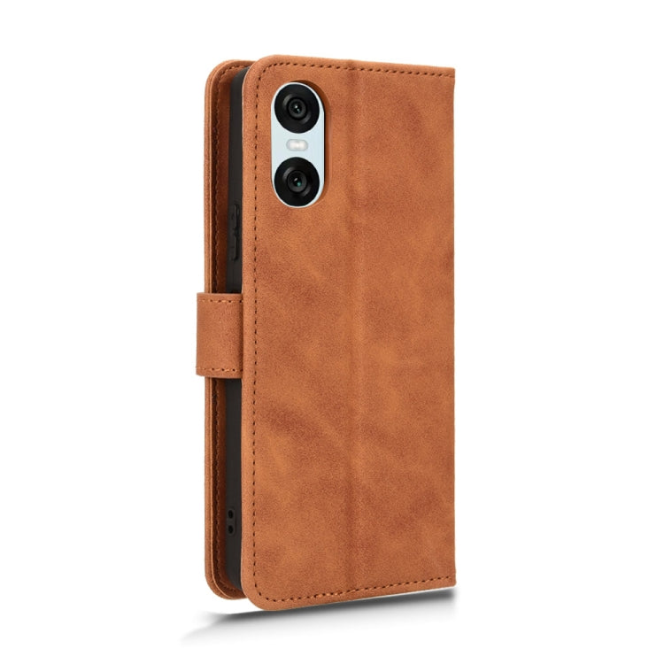 For Sony Xperia 10 VI 2024 Skin Feel Magnetic Flip Leather Phone Case(Brown) by buy2fix