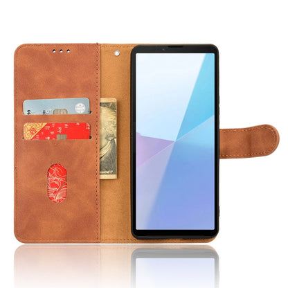 For Sony Xperia 10 VI 2024 Skin Feel Magnetic Flip Leather Phone Case(Brown) by buy2fix
