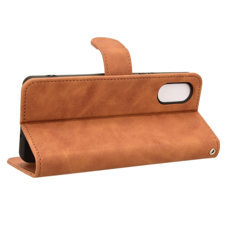 For Sony Xperia 10 VI 2024 Skin Feel Magnetic Flip Leather Phone Case(Brown) by buy2fix