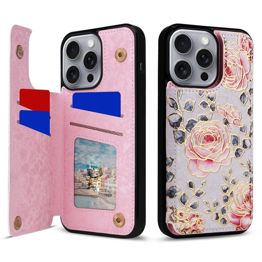 For iPhone 16 Pro Max Printed Double Buckle RFID Anti-theft Phone Case(Pastoral Rose) by buy2fix