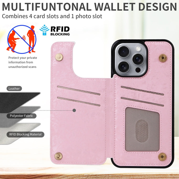 For iPhone 16 Pro Max Printed Double Buckle RFID Anti-theft Phone Case(Pastoral Rose) by buy2fix