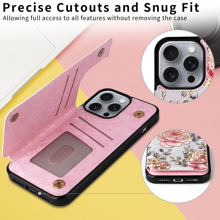 For iPhone 16 Pro Max Printed Double Buckle RFID Anti-theft Phone Case(Pastoral Rose) by buy2fix