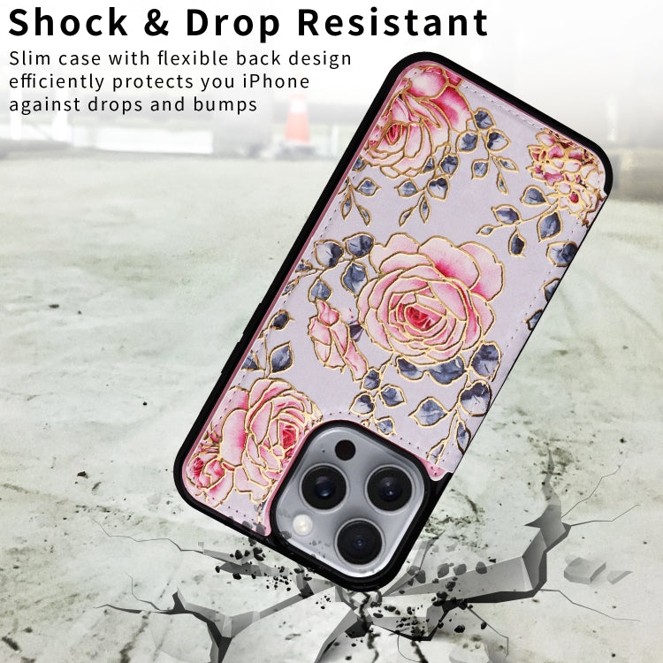 For iPhone 16 Pro Max Printed Double Buckle RFID Anti-theft Phone Case(Pastoral Rose) by buy2fix