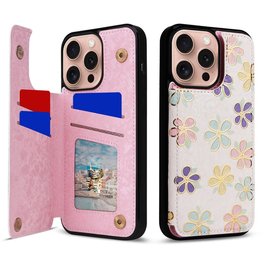 For iPhone 16 Pro Printed Double Buckle RFID Anti-theft Phone Case(Blossoming Flowers) by buy2fix