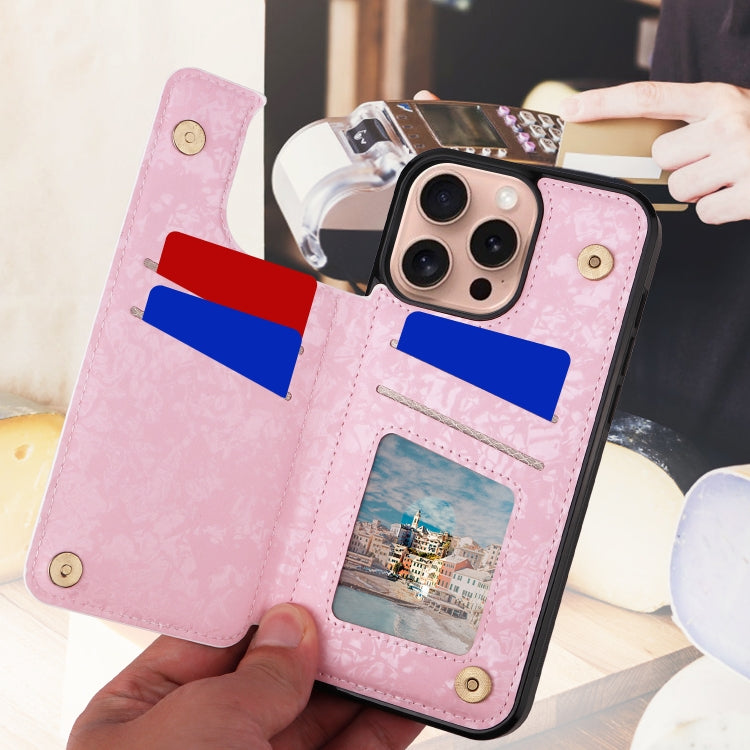 For iPhone 16 Pro Printed Double Buckle RFID Anti-theft Phone Case(Blossoming Flowers) by buy2fix