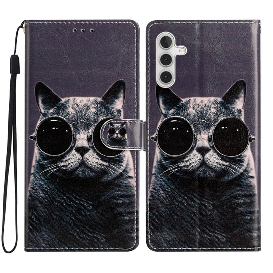 For Samsung Galaxy A36 5G Colored Drawing Leather Phone Case(Sunglasses Cat)