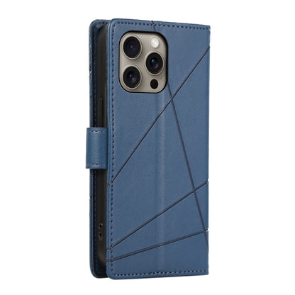 For iPhone 16 Pro Max PU Genuine Leather Texture Embossed Line Phone Case(Blue) by buy2fix