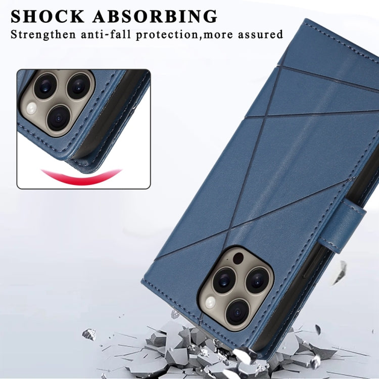 For iPhone 16 Pro Max PU Genuine Leather Texture Embossed Line Phone Case(Blue) by buy2fix
