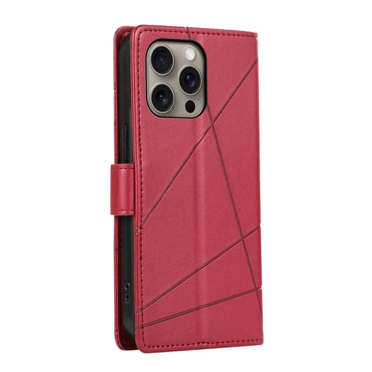 For iPhone 16 Pro Max PU Genuine Leather Texture Embossed Line Phone Case(Red) by buy2fix