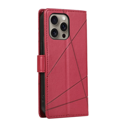 For iPhone 16 Pro Max PU Genuine Leather Texture Embossed Line Phone Case(Red) by buy2fix