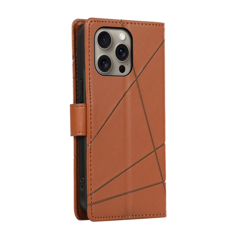 For iPhone 16 Pro Max PU Genuine Leather Texture Embossed Line Phone Case(Brown) by buy2fix